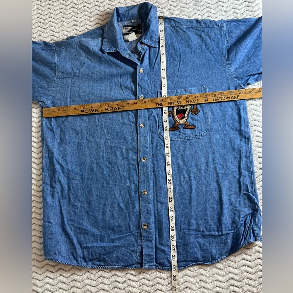 Vintage 1992 Top Line USA Warner Bros Looney Tunes Embroidered Denim Shirt Sz L - Picture 6 of 6